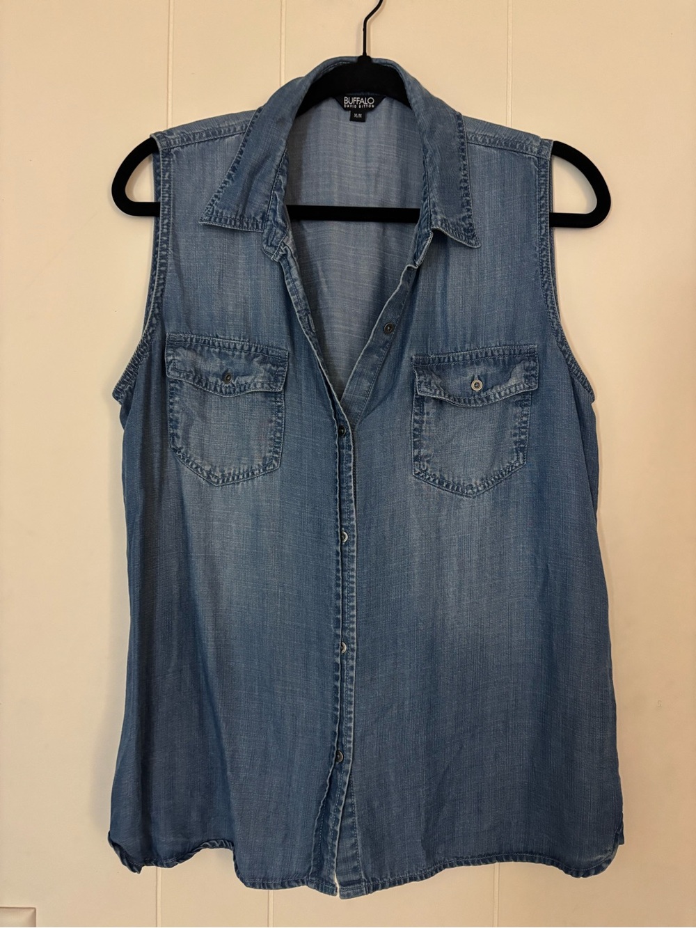 Buffalo David Bitton Blue Sleeveless Denim Button-Down Shirt